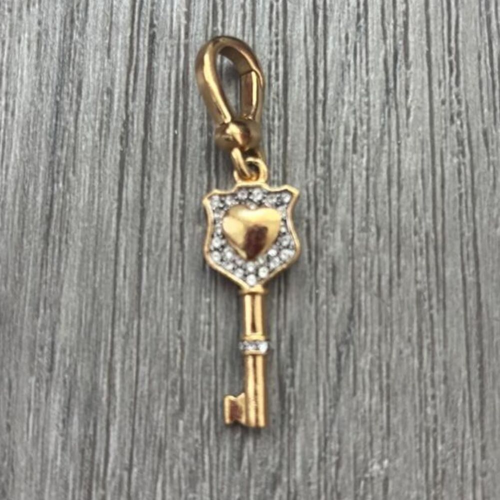 Vintage Juicy Couture pavé crystal heart skeleton key charm, retired Y2K